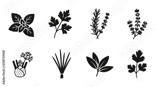 Fotografía Herbs Vector Icons Set, Culinary Plants Collection, Fresh Ingredients Graphics,