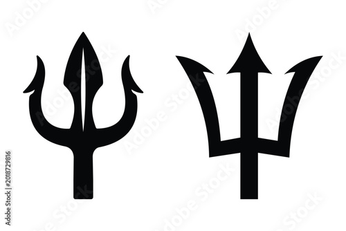Konstfotografi Trident and Devil Pitchfork Icon Set Vector with Mythology, Poseidon, Neptune, T