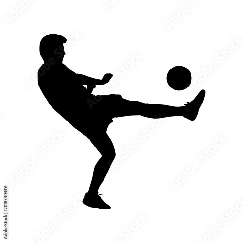 Soccer player kicking ball isolated on transparent background
