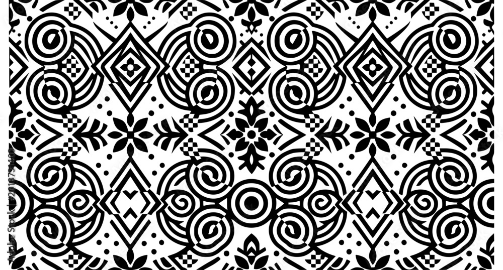 Fototapeta premium Elegant abstract geometric black and white seamless ornament vector background