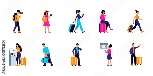 Travelers at Airport Terminal Set