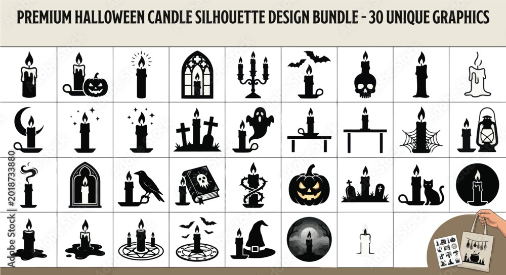Fototapeta premium halloween candle silhouettes black icons on white background