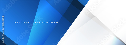 Blue and white abstract modern wide banner with geometric shapes. Vector illustration abstract background.