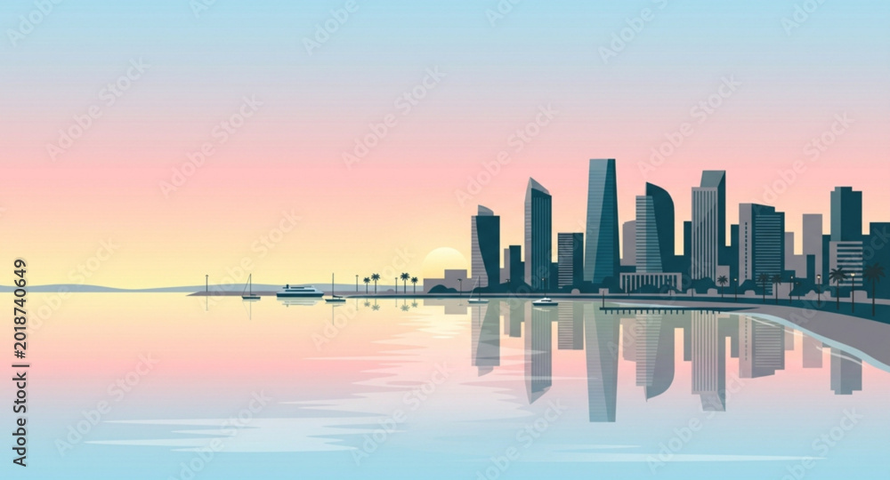 Fototapeta premium city skyline at sunset