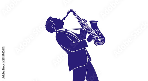 Quadro su tela Man playing a blue saxophone solo.