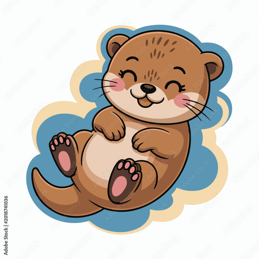 Obraz premium Cute cartoon otter illustration floating on back with a happy smile