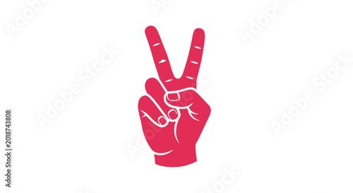 Tableau sur toile Pink hand making peace sign gesture.