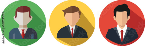 Three businessmen icons in different colored circles