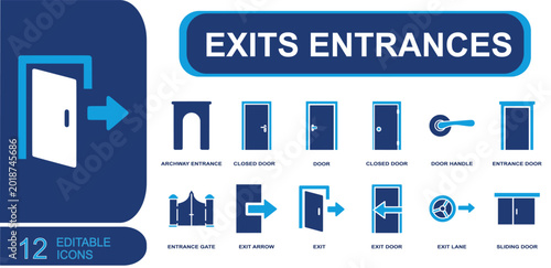Canvastavla Exit and entrance icon set