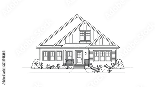 Architectural line drawing sketch of a modern residential house.