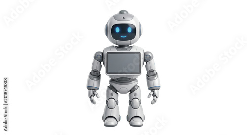 Принти на полотні Modern white humanoid robot with digital chest screen
