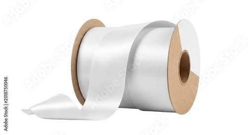 Photos White satin ribbon roll on cardboard spool
