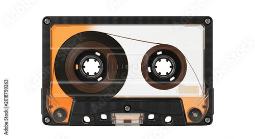 Retro transparent audio cassette tape with orange spool