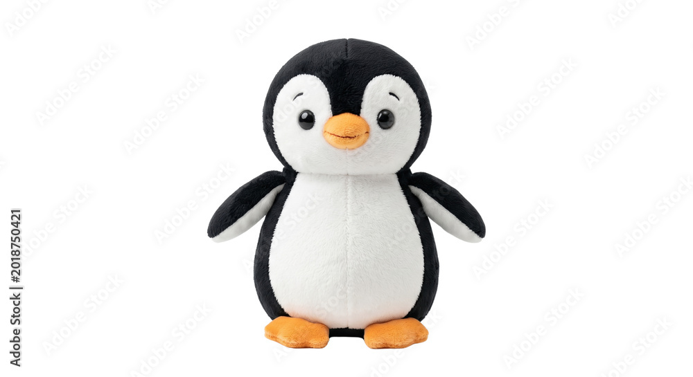 Fototapeta premium Cute penguin plush toy with orange beak and feet