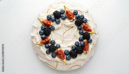 Homemade meringue pavlova with fresh figs blueberries and blackberries