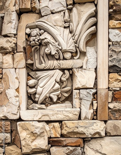 Ornate stone relief on wall