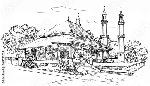 Ornate wooden building with towers