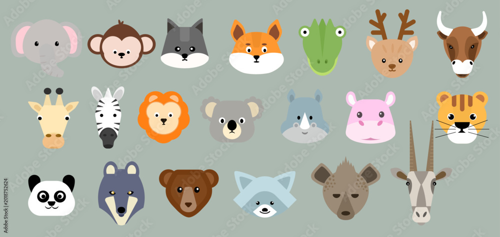Obraz premium Wildlife basic shape animal head icon flat vector design.