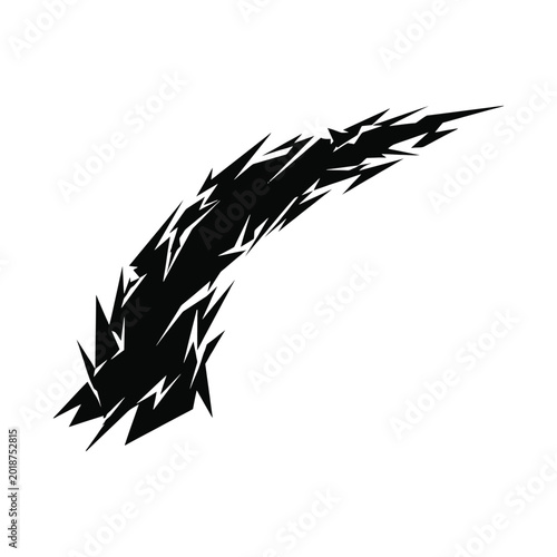 Abstract black jagged graphic element curving across the frame, tribal style vector illustration