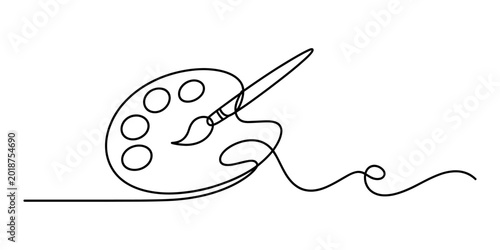 Continuous single line drawing of an artist paint palette and a brush for creative painting and drawing projects in a simple and minimalist style illustration Vector, illustration