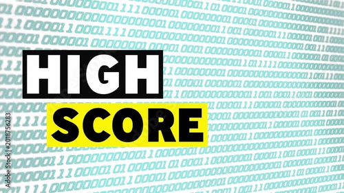 On play HIGH SCORE bars assembling, then shifting into squares over teal binary for title card