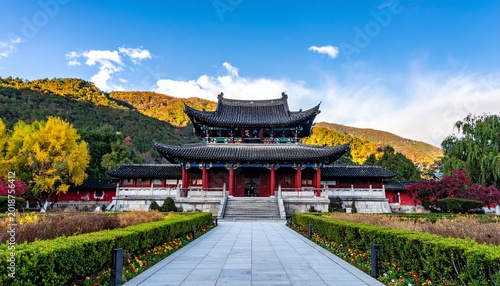 Ornate temple with manicured garden
