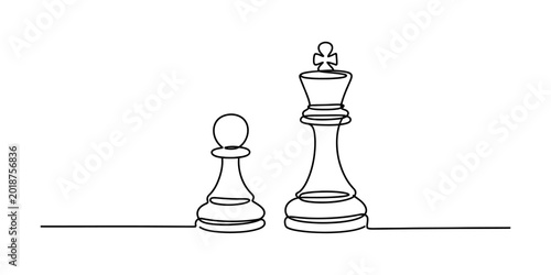Tableau sur toile Continuous single line drawing of a chess king and a pawn standing together repr