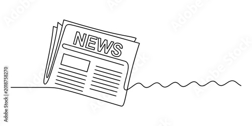 Foto Continuous single line drawing of a daily newspaper with the word news printed o
