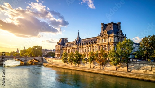 Paris palace by the river glow