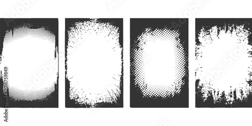 Bild auf Leinwand Black and white distressed grunge border frames with halftone dots and rough edge textures vector illustration
