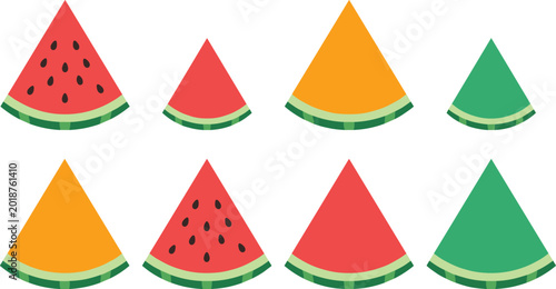 Quadro su tela Title: Colorful Watermelon Slice Vector Set Featuring Red Orange and Green Varie