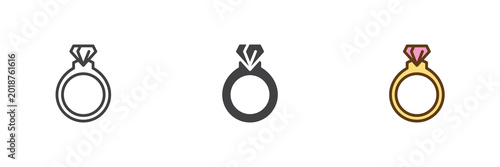 Fotografie Diamond ring icon set in line, solid and filled outline colorful style