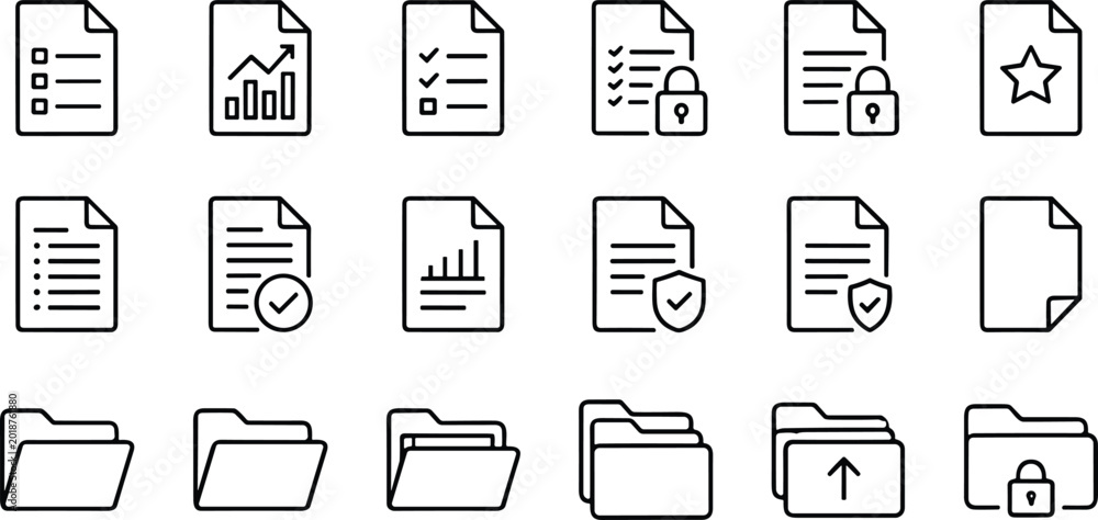 Foto Professional business document and folder line icon set featuring data security,