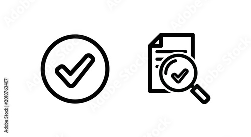Compliance approved and verification check icons with compliance approved verification document magnifying standard certified validation pictogram isolated business regulation analysis