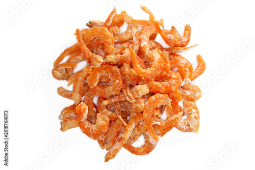 Small dried shrimp, close-up view, on a white background.