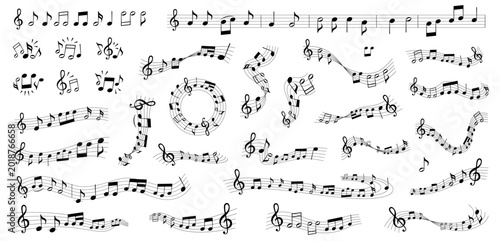 Cuadro en lienzo Musical notes melody on white background set