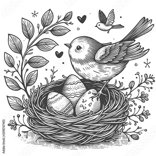 cute bird coloring kid sheet black and white