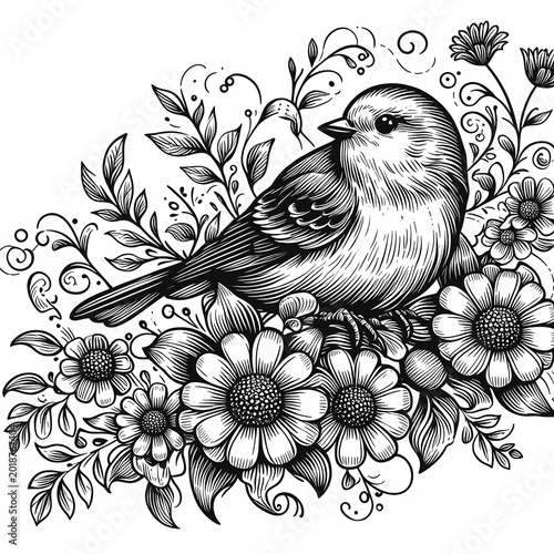 cute bird coloring kid sheet black and white