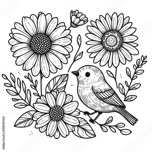 cute bird coloring kid sheet black and white