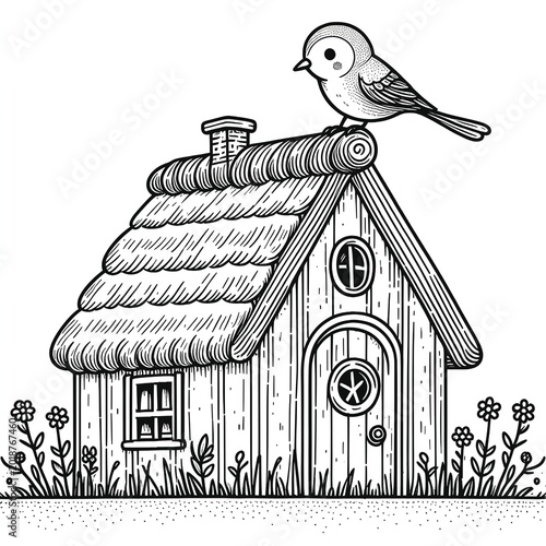 cute bird coloring kid sheet black and white