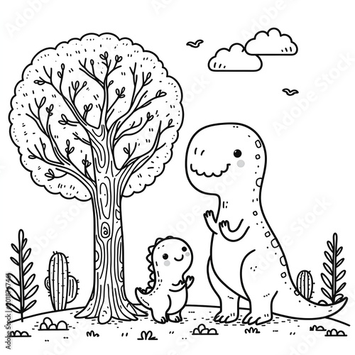 cute dino coloring kid sheet black and white