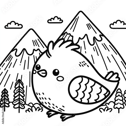 cute bird coloring kid sheet black and white