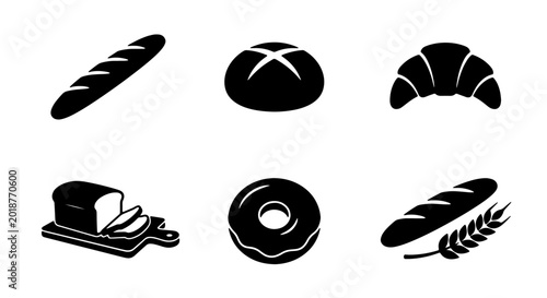 Cuadro en lienzo Bakery Icons Set, Fresh Bread and Pastry Vector Graphics, Delicious Food Symbols
