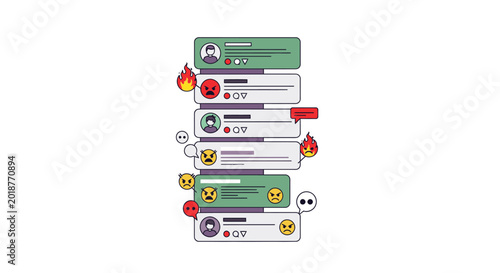 Online communication and social media chat messages with emojis and negative emotions icons