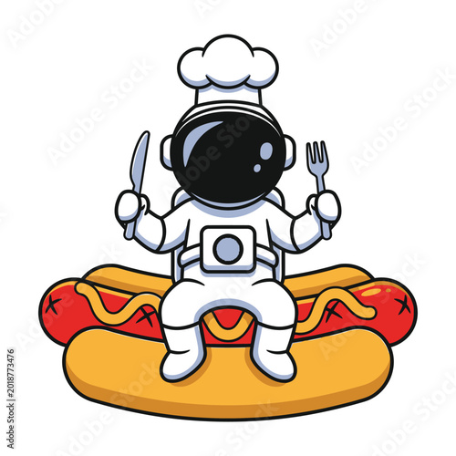 Astronaut eating hot dog in space chef hat