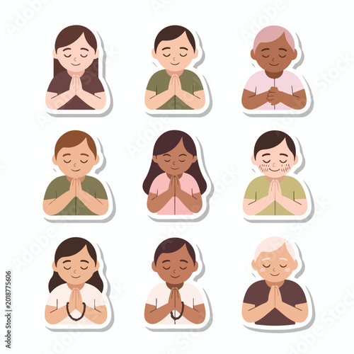 Εκτύπωση καμβά prayer gesture devotional flat sticker character icon set spiritual