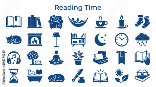 Bild auf Leinwand Collection of reading time icons symbolizing relaxation and leisure activities l