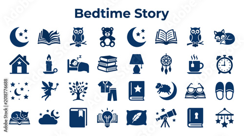 Fotografie Collection of bedtime story icons and symbols representing sleep, dreams, readin