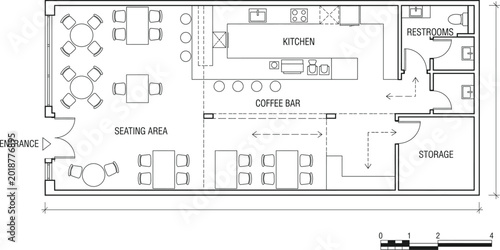 Top view floor plan design of a small coffee shop with seating area Vector