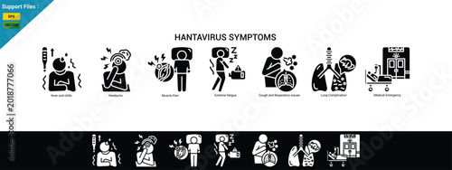 Quadro su tela Hantavirus Symptoms Concept with Fever, Respiratory Infection and Medical Warning Illustration